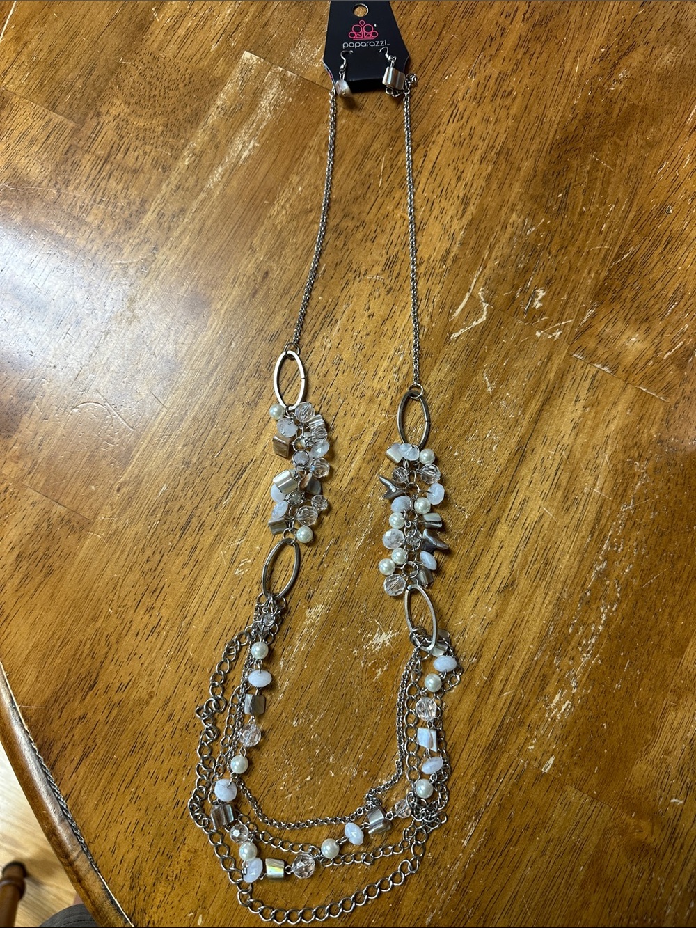 paparazzi Silver-Tone Layered Necklace with White & Pearl Beads